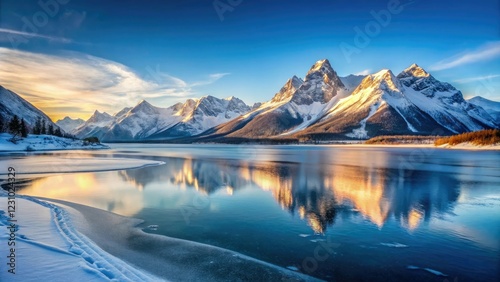 Wallpaper Mural Snow-covered mountains and frozen lake in the morning, frostbite, crisp air, snow capped peaks, snow Torontodigital.ca