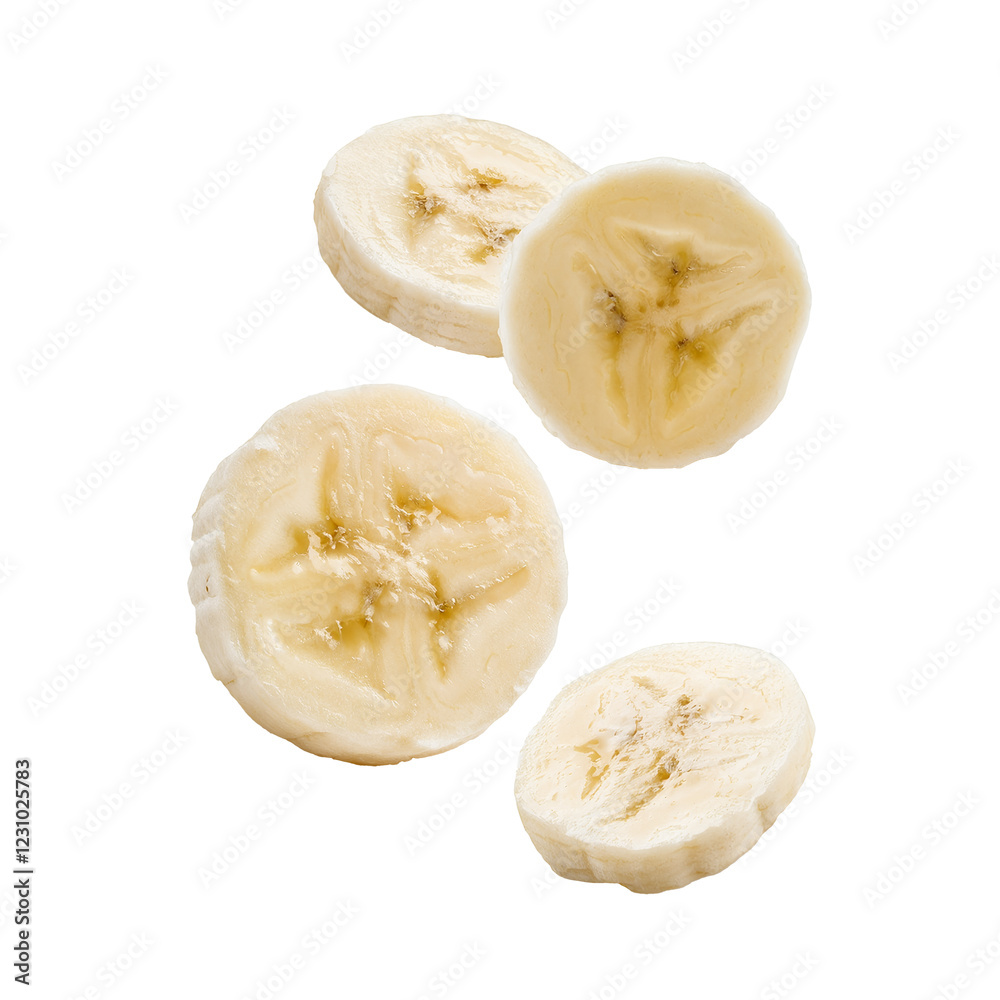 Freshly sliced banana on a transparent background Freshly sliced banana on a transparent background