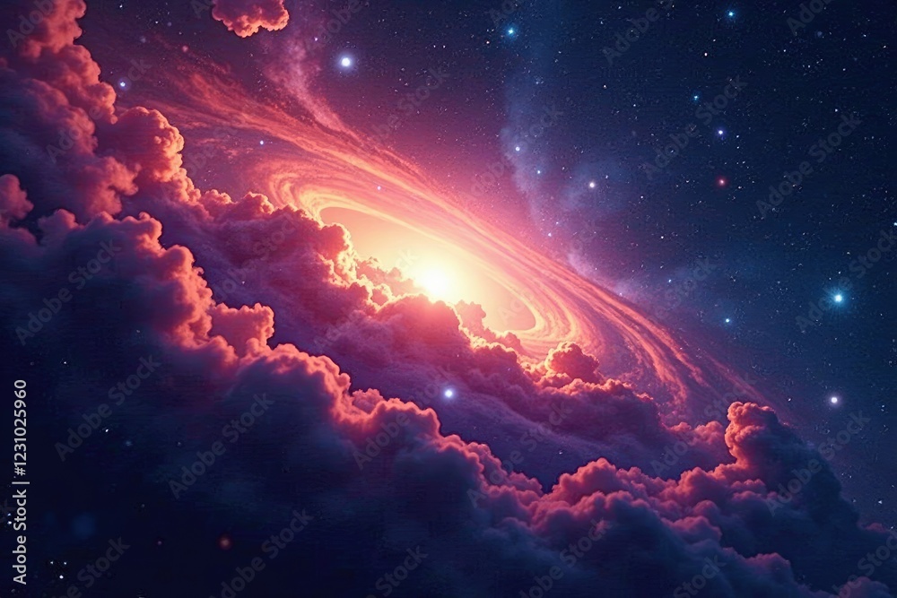 Swirling gas clouds in the vastness of space with twinkling stars, nebula, nebular clouds, interstellar medium Swirling gas clouds in the vastness of space with twinkling stars, nebula, nebular clouds, interstellar medium