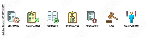 Regulation banner web icon vector illustration concept with icon of standard, compliance, guideline, ordinance, procedure, law and compulsion