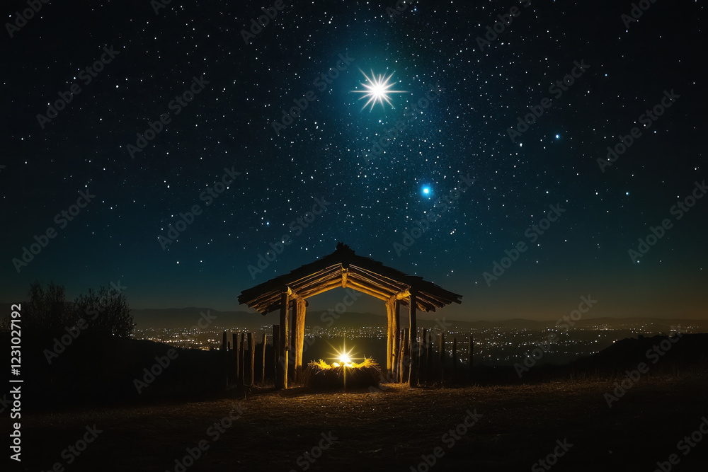 Fototapeta premium Manger beneath starlit night.