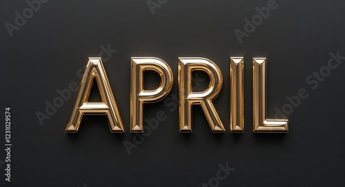april word gold metallic shiny lettering on plain black background
