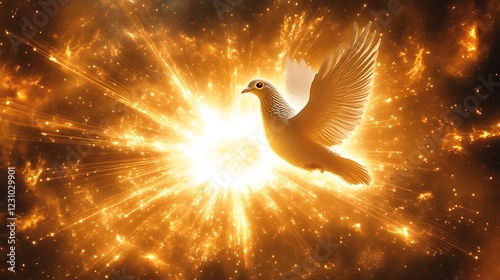 Wallpaper Mural Golden Dove Soaring Through Radiant Celestial Light Torontodigital.ca