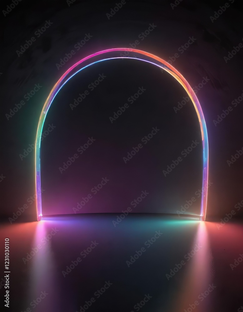 Semicircle of colorful lights illuminates the darkened space with vibrant hues, futuristic, darkened Semicircle of colorful lights illuminates the darkened space with vibrant hues, futuristic, darkened