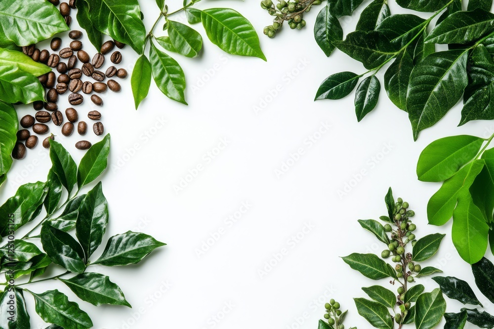 Coffee beans and leaves frame on white background. (3) Coffee beans and leaves frame on white background. (3)
