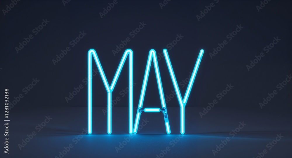 Obraz premium may word lettering with neon blue glow on plain black dark background