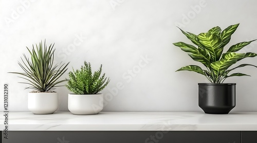 Wallpaper Mural Three potted plants on a marble countertop Torontodigital.ca