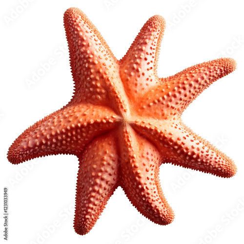 Five-armed realistic starfish with intricate textures and natural details isolated on a clean PNG background, perfect for underwater scenes, beach-related visuals, and marine biology educational mater