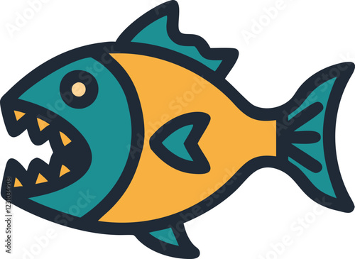 Aggressive piranha tropical river predator illustration