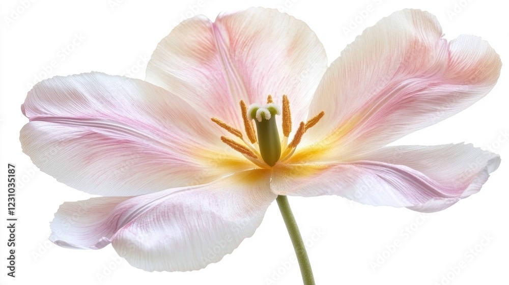 Delicate Pink Tulip Flower with Soft Petals and Yellow Center Delicate Pink Tulip Flower with Soft Petals and Yellow Center
