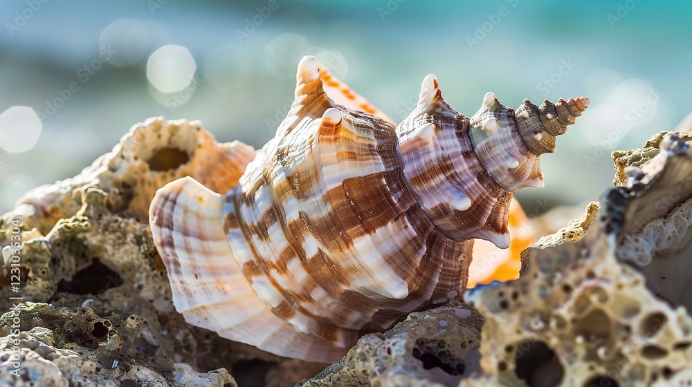 A Captivating Image of a Beautiful Conch Shell. This unique and eye - catching marine mollusk shell, with its spiral shape and intricate patterns A Captivating Image of a Beautiful Conch Shell. This unique and eye - catching marine mollusk shell, with its spiral shape and intricate patterns