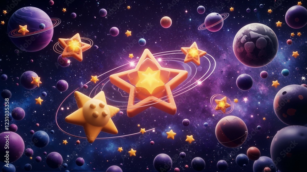Fototapeta premium Starry sky with planets and stars.