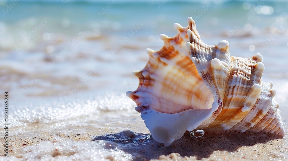 A Captivating Image of a Beautiful Conch Shell. This unique and eye - catching marine mollusk shell, with its spiral shape and intricate patterns A Captivating Image of a Beautiful Conch Shell. This unique and eye - catching marine mollusk shell, with its spiral shape and intricate patterns
