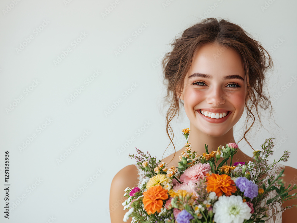 Radiant Bride Holding a White Rose Bouquet in a Romantic Wedding Moment Radiant Bride Holding a White Rose Bouquet in a Romantic Wedding Moment