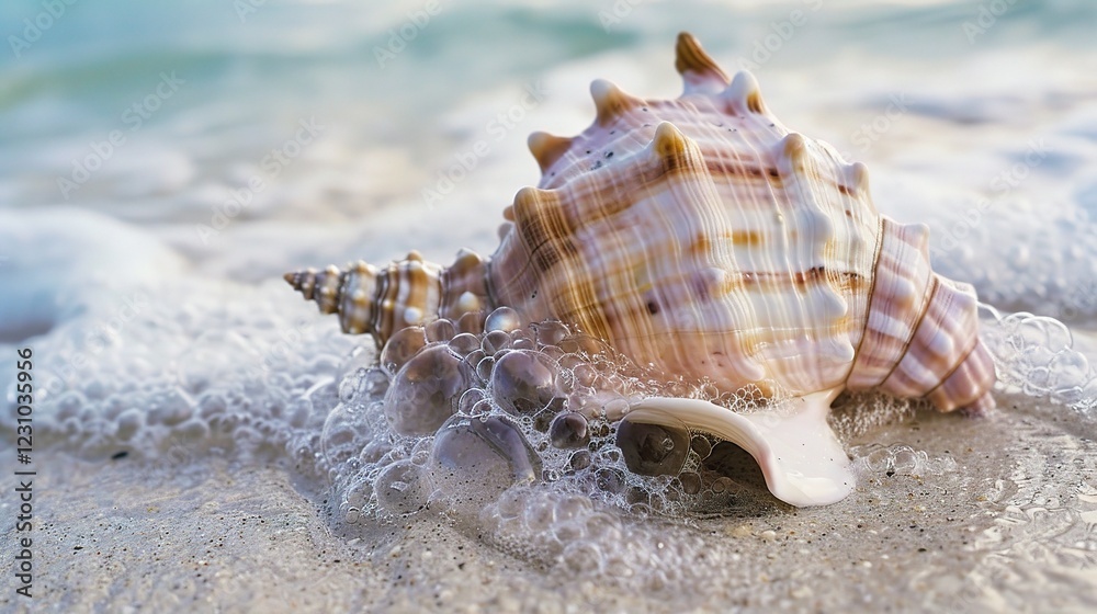 A Captivating Image of a Beautiful Conch Shell. This unique and eye - catching marine mollusk shell, with its spiral shape and intricate patterns A Captivating Image of a Beautiful Conch Shell. This unique and eye - catching marine mollusk shell, with its spiral shape and intricate patterns