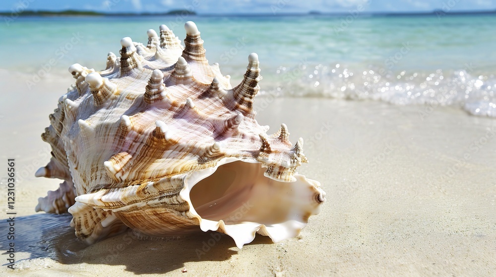 A Captivating Image of a Beautiful Conch Shell. This unique and eye - catching marine mollusk shell, with its spiral shape and intricate patterns A Captivating Image of a Beautiful Conch Shell. This unique and eye - catching marine mollusk shell, with its spiral shape and intricate patterns