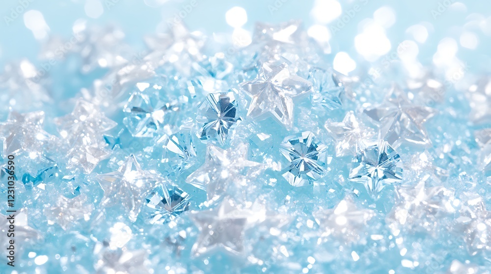 Sparkling Blue Crystal Star Pile Glimmering Light Sparkling Blue Crystal Star Pile Glimmering Light