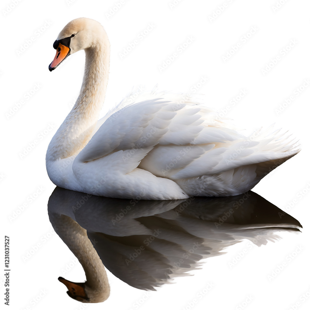 Fototapeta premium Swan gliding gracefully on the water with elegant white feathers isolated on a clean PNG background, showcasing the serene beauty of this majestic bird, ideal for nature-themed designs, wildlife illus