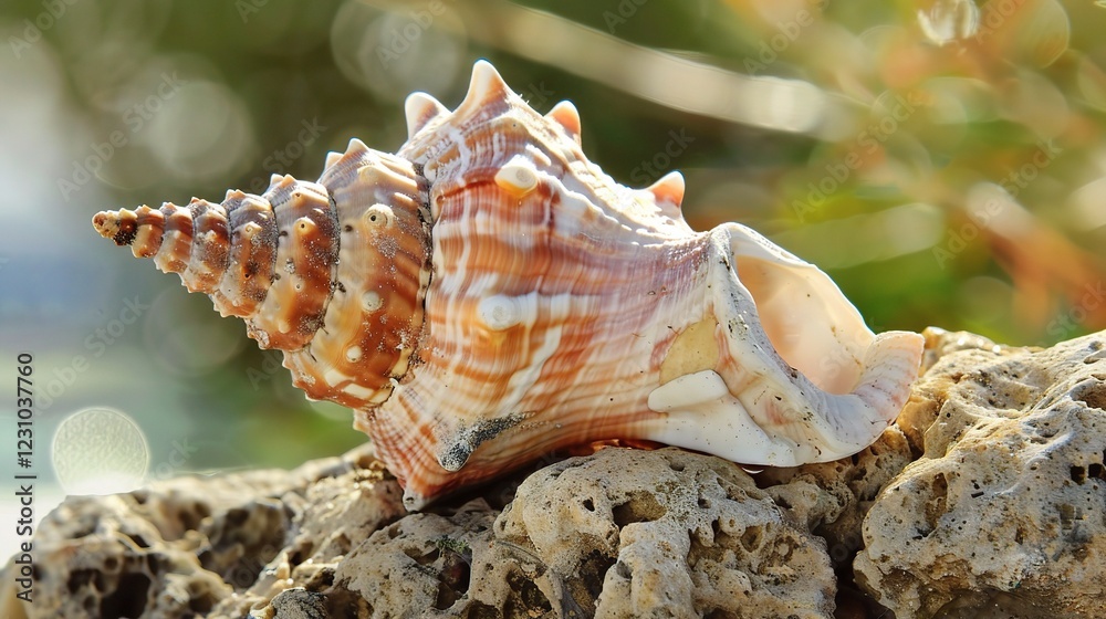 A Captivating Image of a Beautiful Conch Shell. This unique and eye - catching marine mollusk shell, with its spiral shape and intricate patterns A Captivating Image of a Beautiful Conch Shell. This unique and eye - catching marine mollusk shell, with its spiral shape and intricate patterns