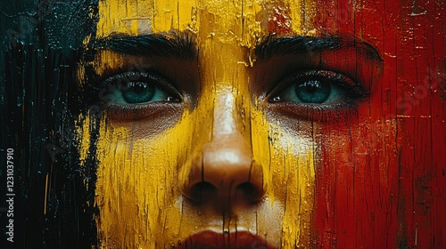 A womans face painted with vibrant colors