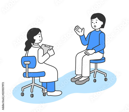 診察する女性医師と患者のイラスト　ベクター
