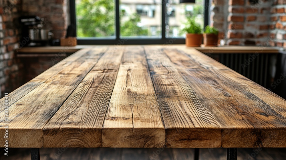 Rustic Wooden Table with Natural Grain in Modern Interior Setting Rustic Wooden Table with Natural Grain in Modern Interior Setting