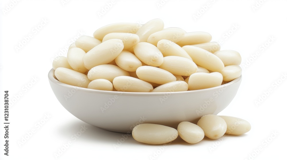White Candy Confectionery in Ceramic Bowl Against Plain Background White Candy Confectionery in Ceramic Bowl Against Plain Background