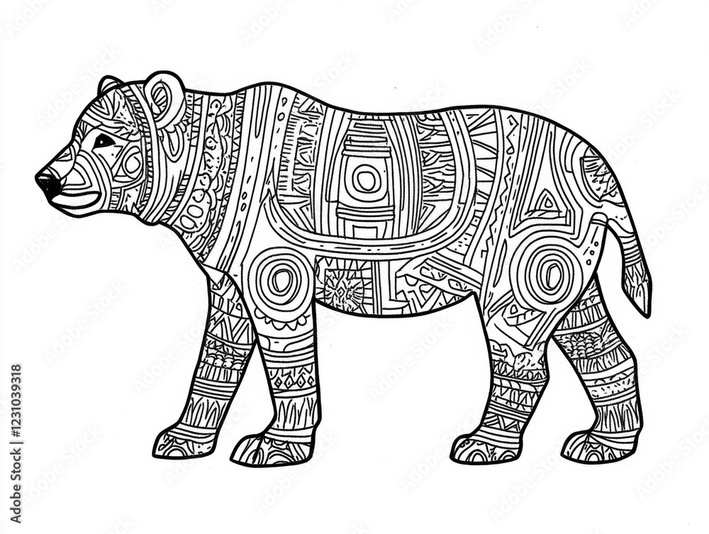 Fototapeta premium Intricate Bear Outline with Artistic Patterns for Coloring Activities