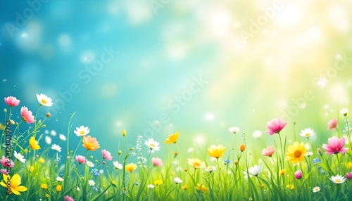 Vibrant Spring Flowers Meadow Nature Background Image