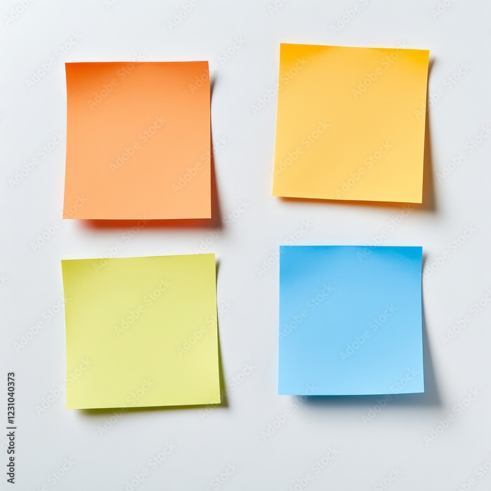 Four blank colorful sticky notes on white background. Four blank colorful sticky notes on white background.