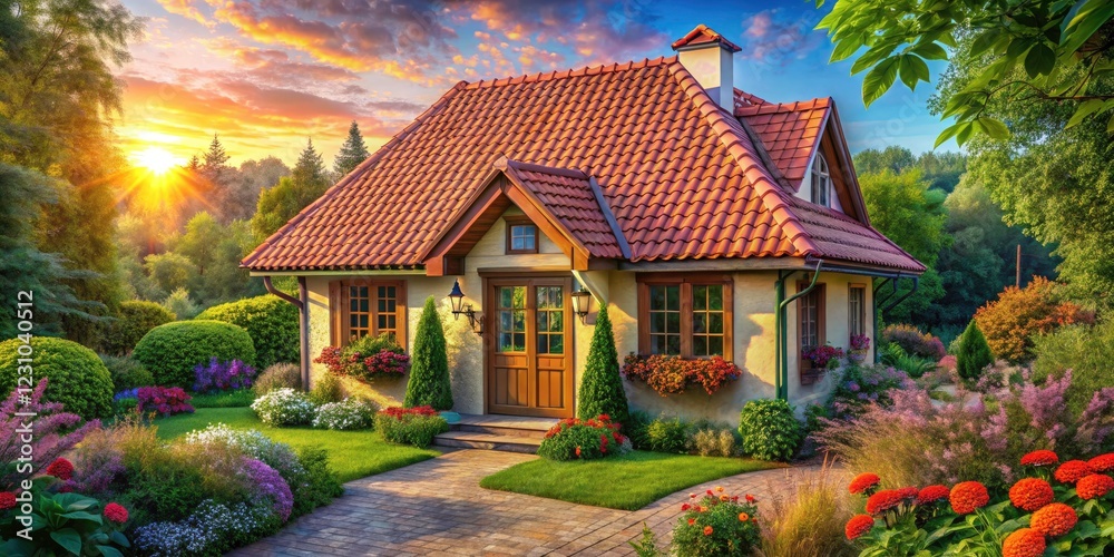 Cozy Small House with Tiled Roof on Transparent Background - Ideal for Illustrations, Graphics, and Design Projects Cozy Small House with Tiled Roof on Transparent Background - Ideal for Illustrations, Graphics, and Design Projects