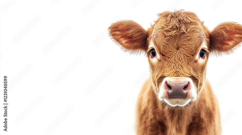 Cute Brown Calf with Big Eyes Against a White Background Cute Brown Calf with Big Eyes Against a White Background