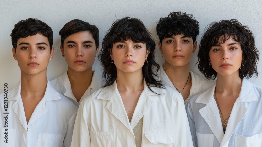 Group of Five Individuals with Different Hairstyles and Expressions Group of Five Individuals with Different Hairstyles and Expressions