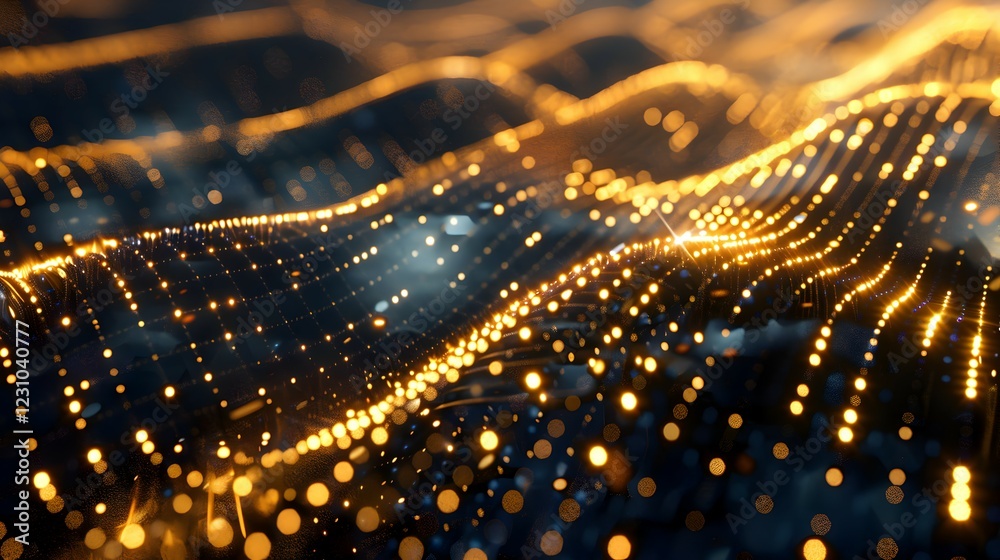 Naklejka premium Abstract representation of flowing data with glowing particles in a wave-like pattern.