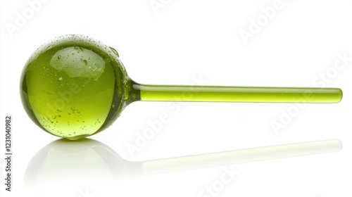 Green Glass Laboratory Instrument with Round End on White Background photo