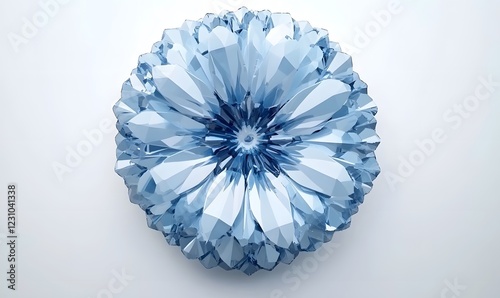 Abstract blue crystal flower, 3D render, white background, design element
