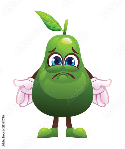 Sad avocado character with disappointed expression. Vector cartoon illustration