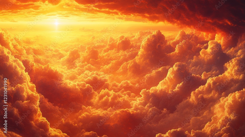 Dramatic Sunset Over Billowing Clouds with Fiery Orange Skies Dramatic Sunset Over Billowing Clouds with Fiery Orange Skies
