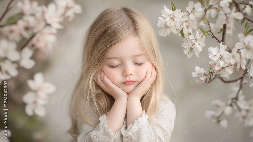 Portrait of a Blond Girl Amidst White Blossoms Portrait of a Blond Girl Amidst White Blossoms