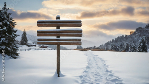 wooden signboard in snow
