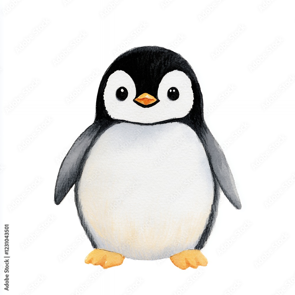 Obraz premium Adorable Watercolor Penguin Chick Illustration Perfect for Children's Books and Cards