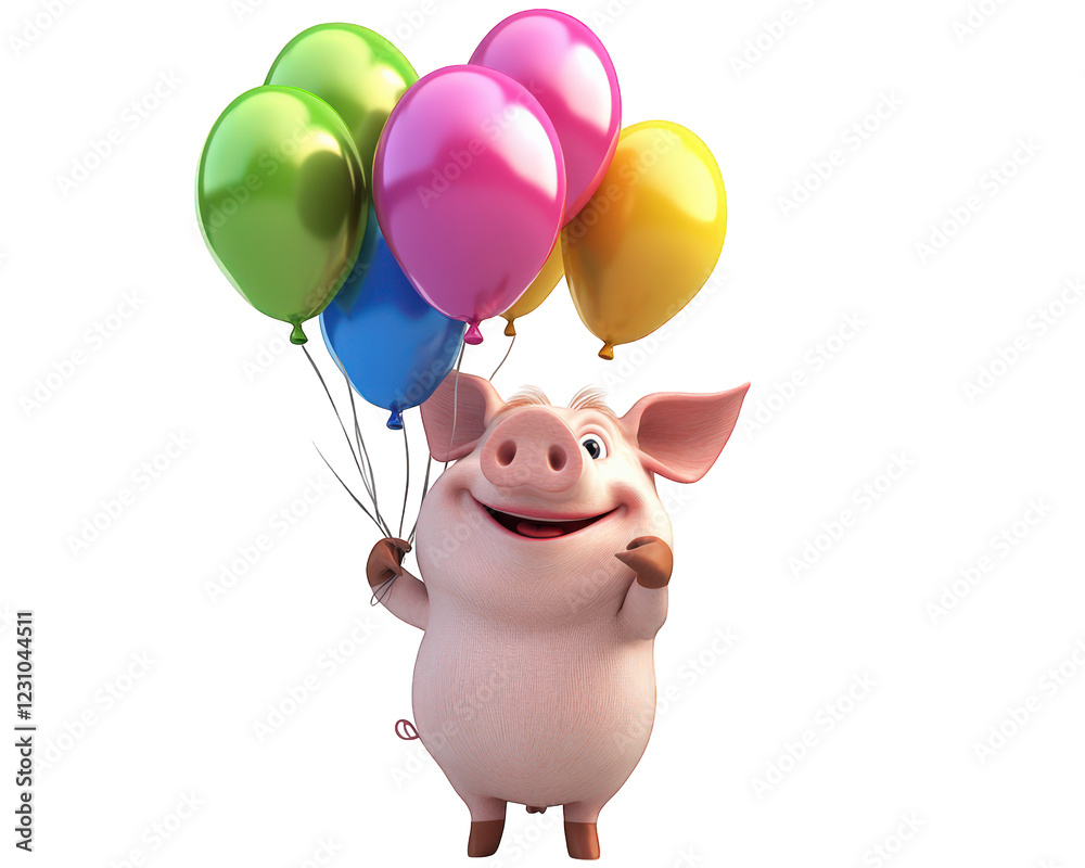 cheerful pig character holding colorful balloons, isolated on transparency background, brings sense of joy and celebration. Perfect for festive themes and children content cheerful pig character holding colorful balloons, isolated on transparency background, brings sense of joy and celebration. Perfect for festive themes and children content