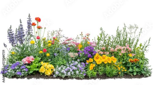 Fototapeta Naklejka Na Ścianę i Meble -  Colorful flower bed blooming in garden with transparent background