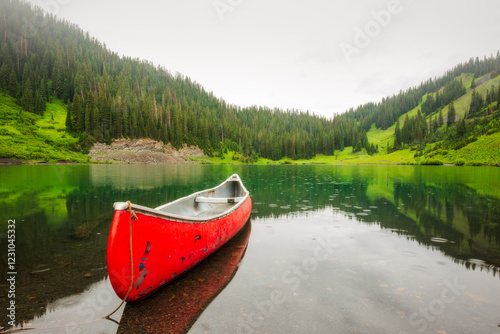 canoe on high mountain lake at Crested Butte, Colorado 