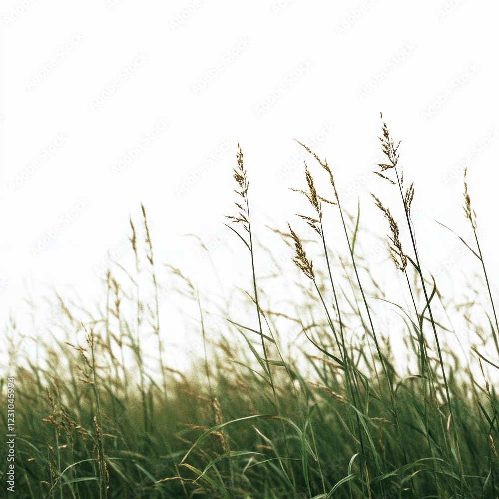 Tall grass blowing gently in the wind against a bright white sky. Tall grass blowing gently in the wind against a bright white sky.