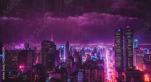 Illuminated Cityscape at Night, looping 4k time-lapse virtual video animation Generated AI. Cinematic.