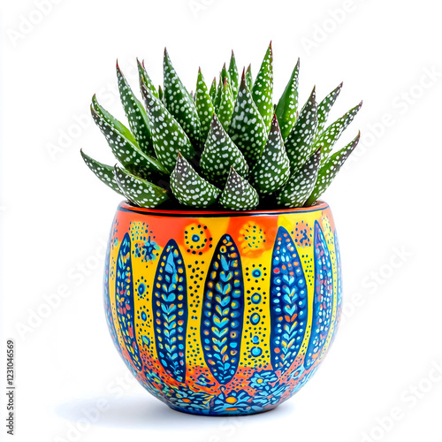 Haworthiopsis limifolia in a vibrant vase isolated on white background photo