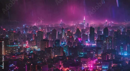 Futuristic Metropolis in Storm, looping 4k time-lapse virtual video animation Generated AI. Cinematic.