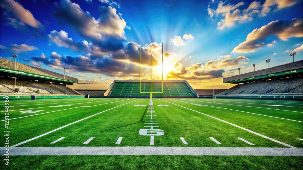 Obraz premium Green Field for American Football - Perfect Product Photography Background with Copy Space for Sports Themes, Team Promotions, and Athletic Merchandise Showcasing