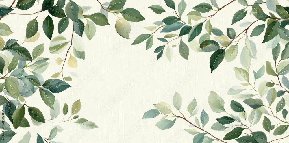 Delicate Green Leaves Frame a Blank Space Delicate Green Leaves Frame a Blank Space